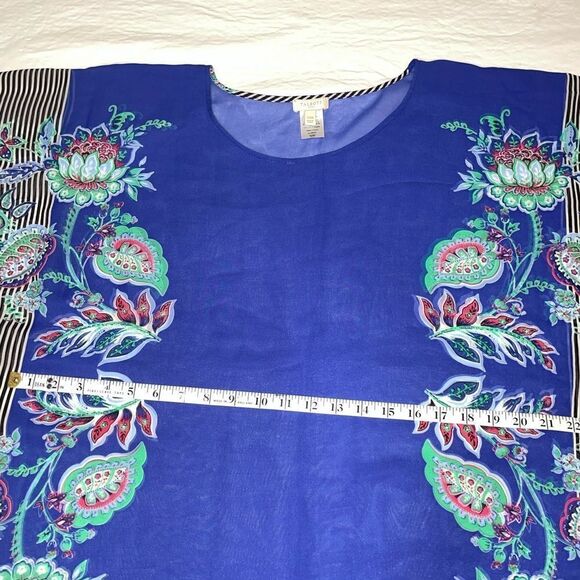 Talbots Beautiful Blue Scarf Shirt with design down sides s/m - Picture 6 of 7